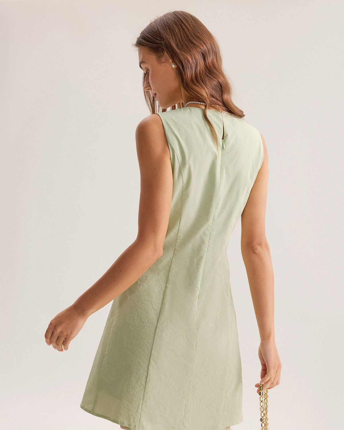 Vestido Mini Sin Mangas de Cuello Barco Verde