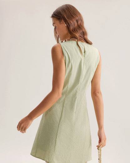 Vestido Mini Sin Mangas de Cuello Barco Verde