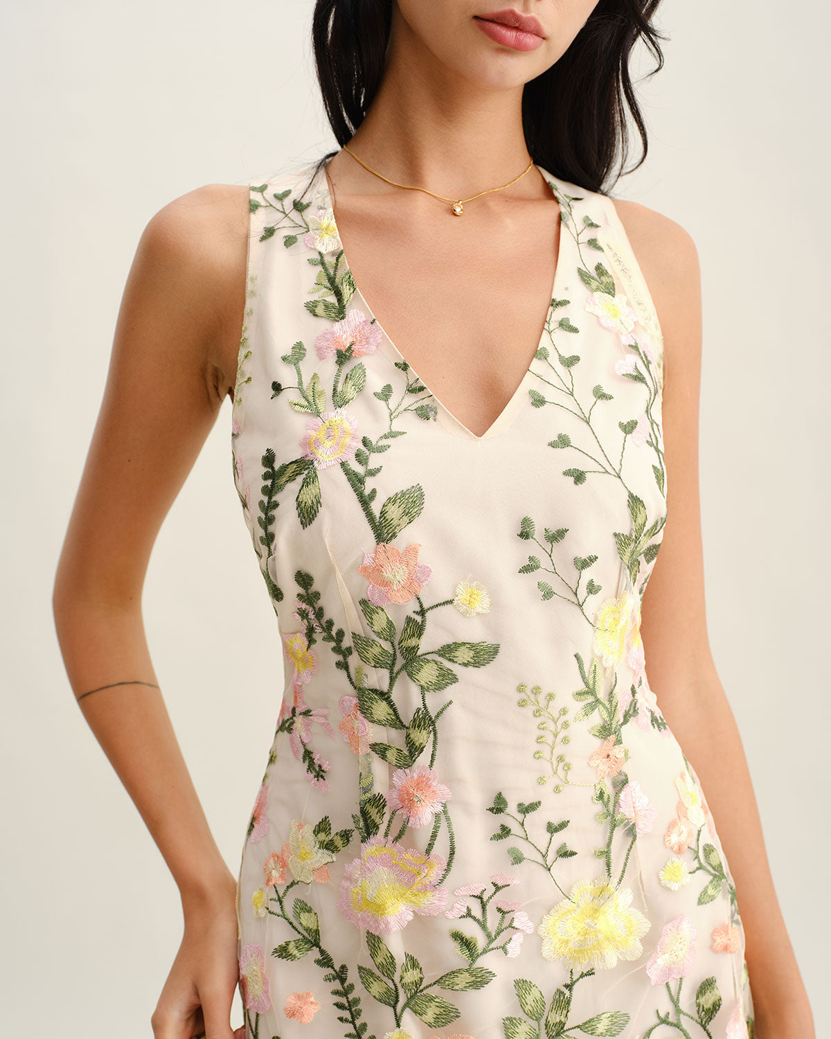Vestido Mini Sin Mangas Amarillo con Flores
