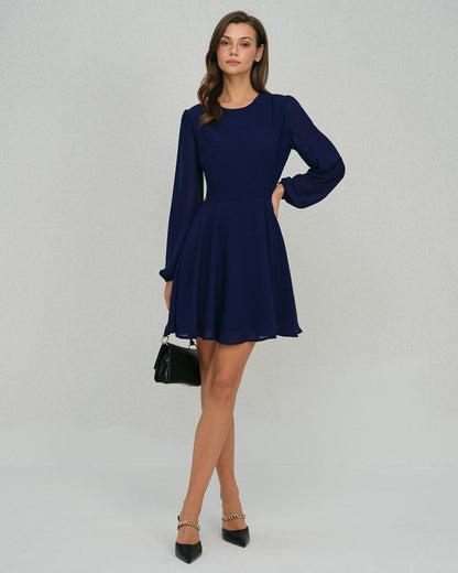 Vestido Mini A-Line de Chifón Azul Sin Espalda