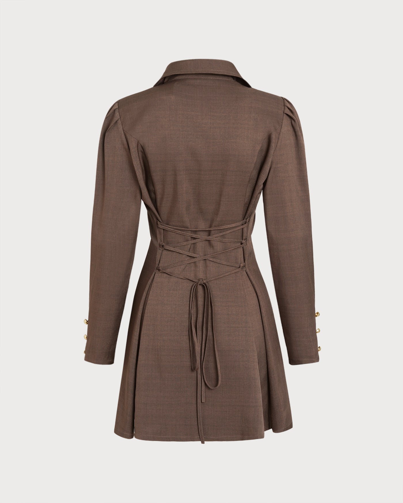 Vestido Mini con Botón y Corbata Marrón