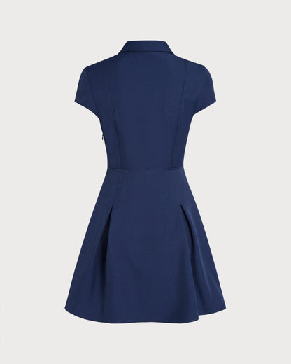Vestido Mini con Botón en el Cuello Marino