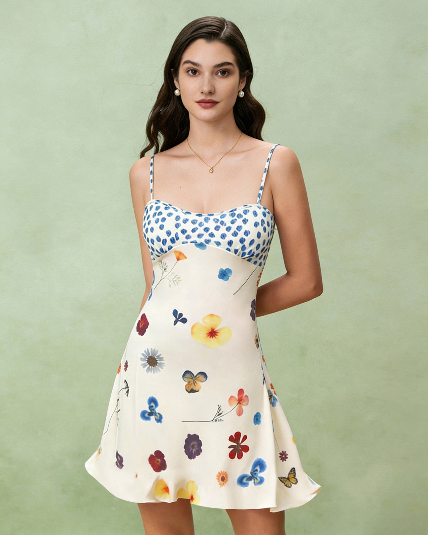 Vestido Mini Slip A-Line Floral de Albaricoque