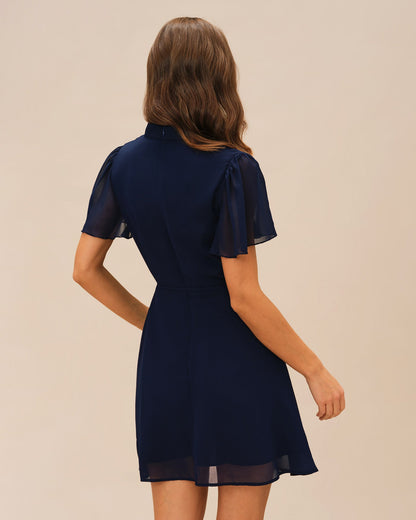 Vestido Mini de Manga Mariposa Azul