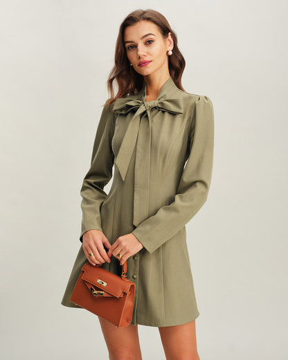 Vestido Mini A-Line con Cuello de Corbata Verde