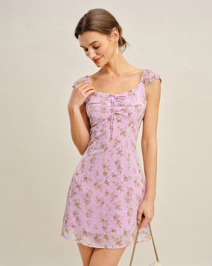 Vestido Mini Jacquard con Escote Corazón Púrpura