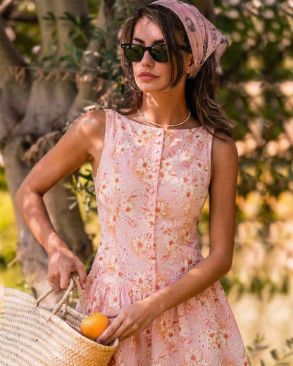 Vestido Mini Floral con Cuello Barco