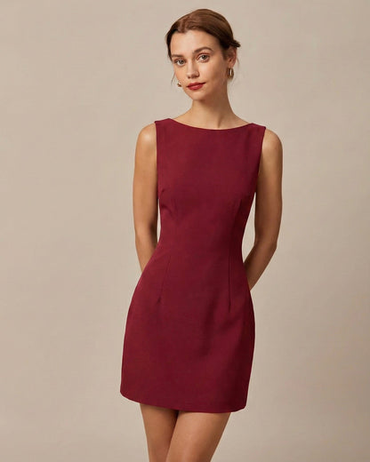 Vestido Mini Sin Espalda con Cuello Barco Rojo