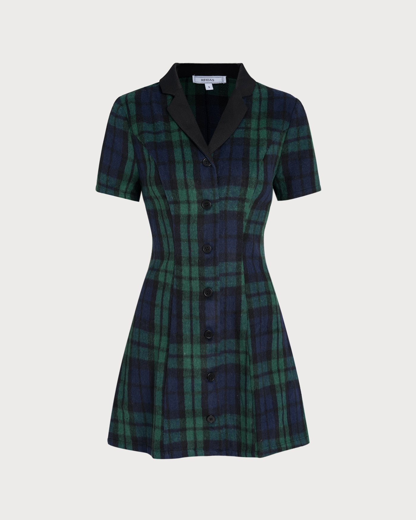 Vestido Mini de Cuello a Cuadros Verde