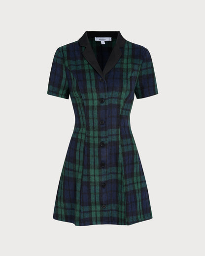 Vestido Mini de Cuello a Cuadros Verde