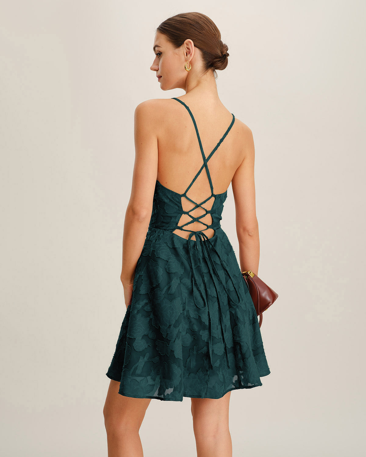 Vestido Mini Slip Jacquard Verde