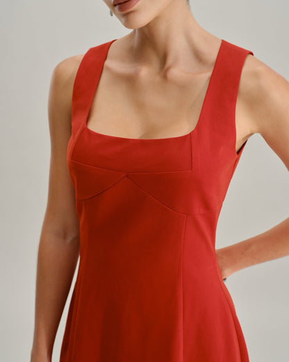 Vestido Mini A-Line de Cuello Cuadrado Rojo