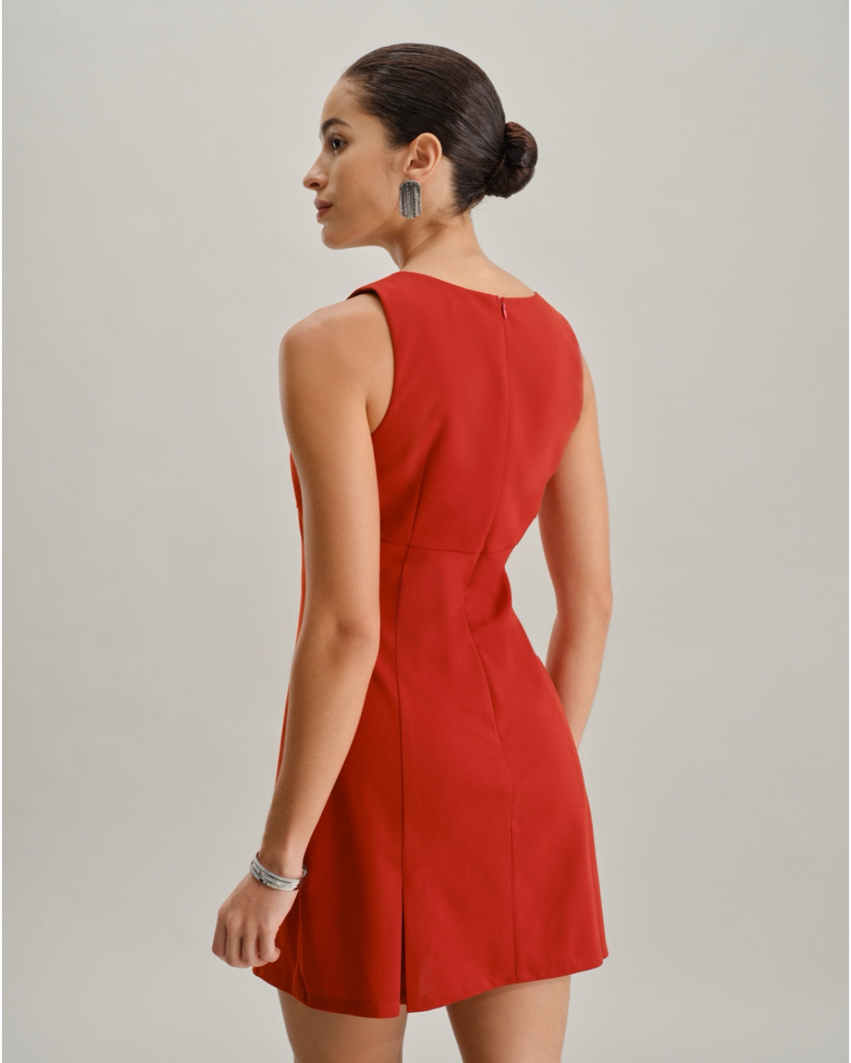 Vestido Mini A-Line de Cuello Cuadrado Rojo
