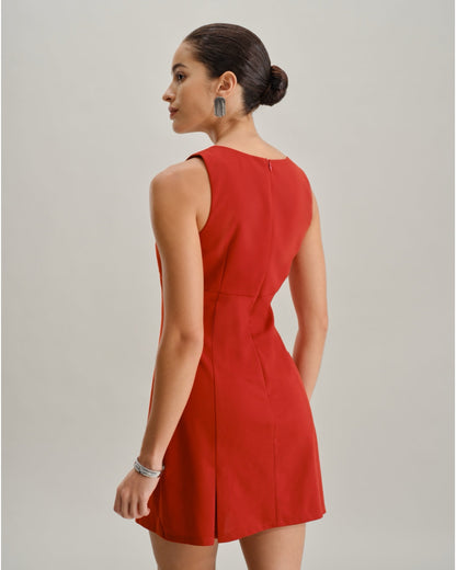 Vestido Mini A-Line de Cuello Cuadrado Rojo