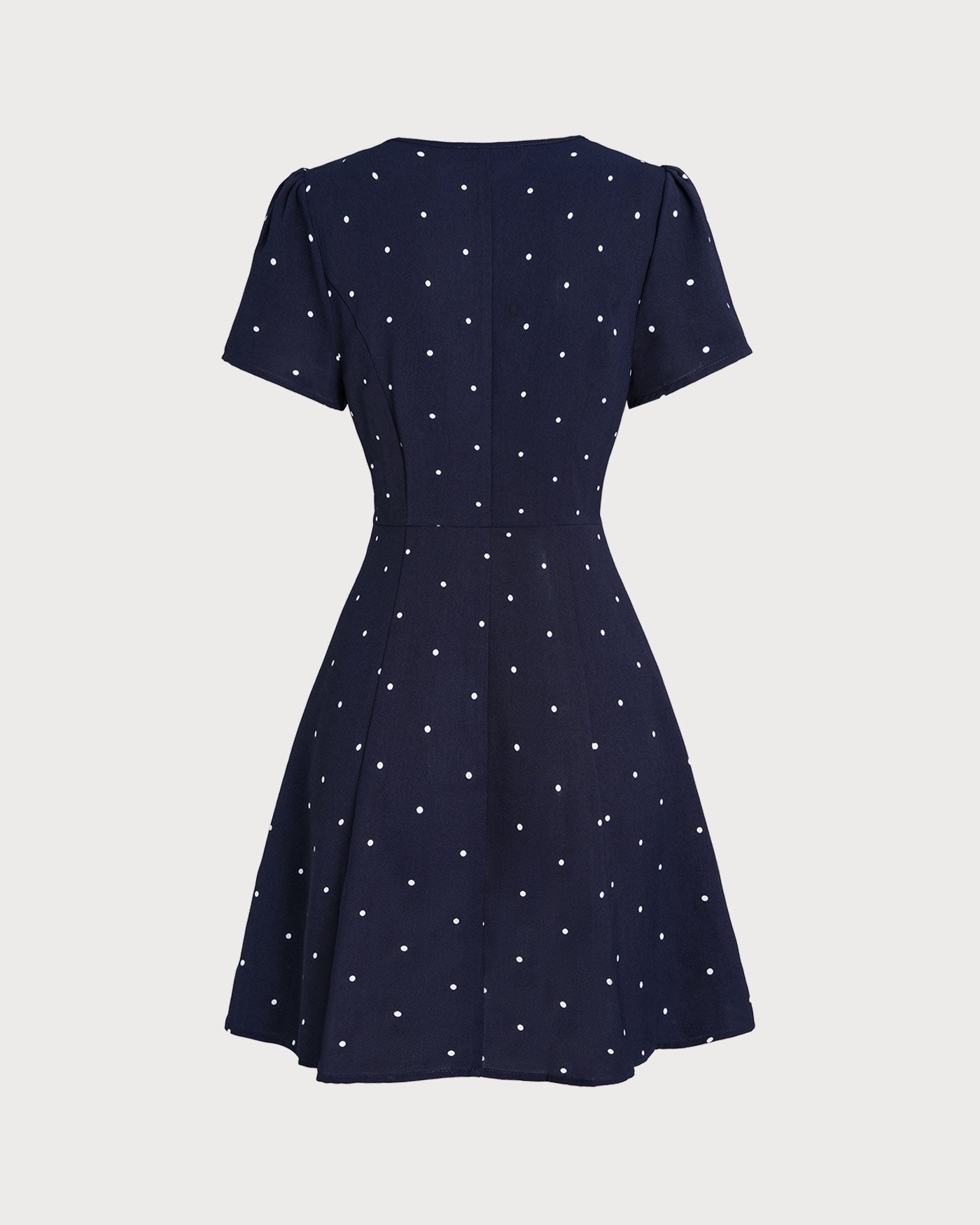 Vestido Mini de Botones con Cuello en V y Lunares Azules