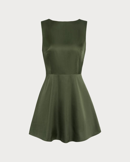 Vestido Mini Sin Mangas de Satén Verde
