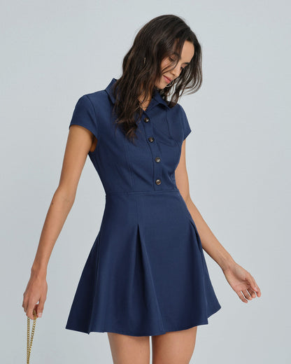 Vestido Mini con Botón en el Cuello Marino