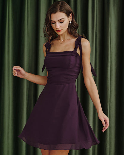 Vestido Mini de Chifón con Tirantes Morado