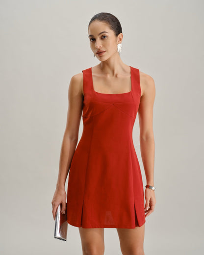 Vestido Mini A-Line de Cuello Cuadrado Rojo