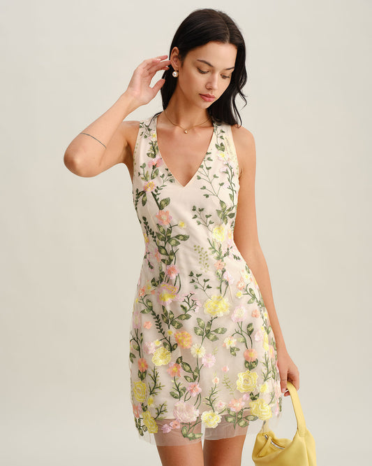 Vestido Mini Sin Mangas Amarillo con Flores