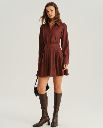 Vestido Mini Plisado A-Line Rojo Ladrillo