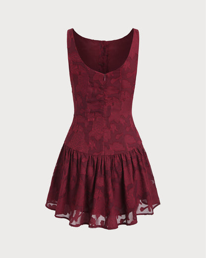Vestido Mini A-Line de Jacquard Rojo con Cuello Barco