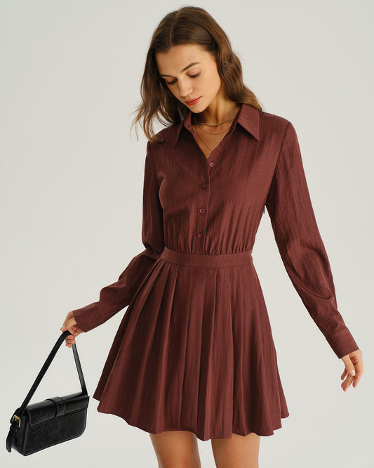 Vestido Mini Plisado A-Line Rojo Ladrillo
