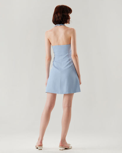 Vestido Mini Halter de Botón Azul