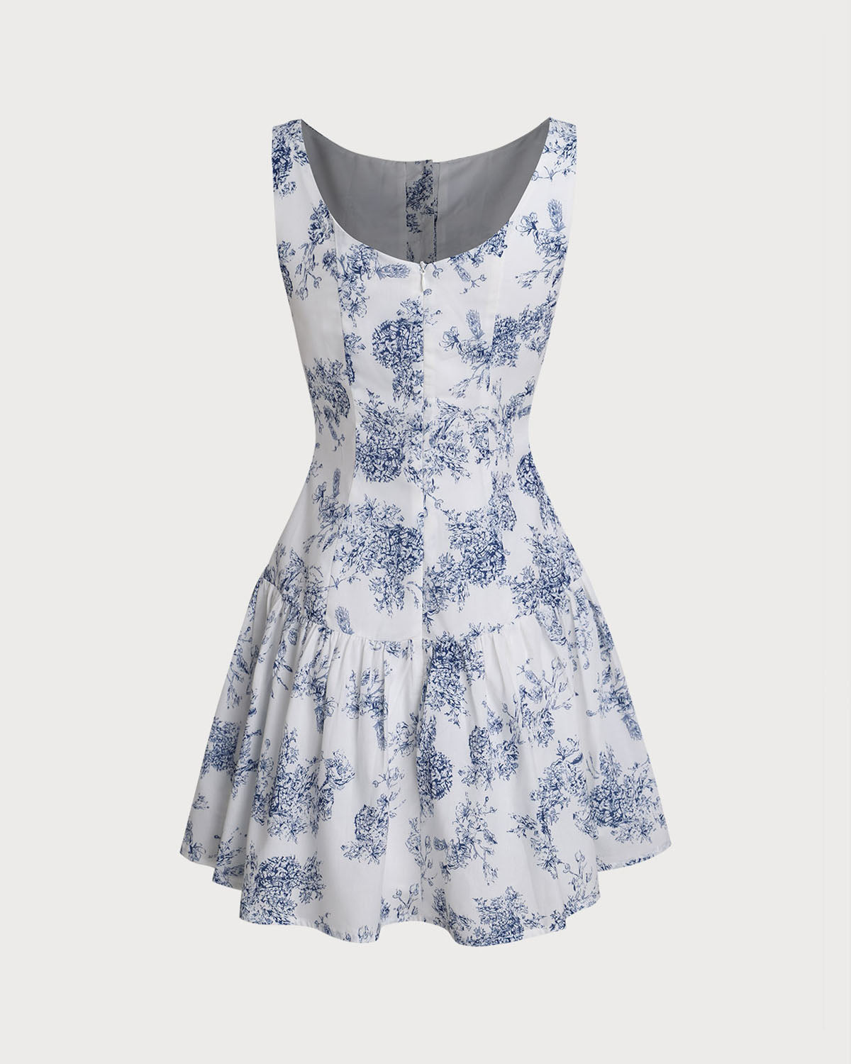 Vestido Mini Sin Mangas de Cuello Barco Floral Azul