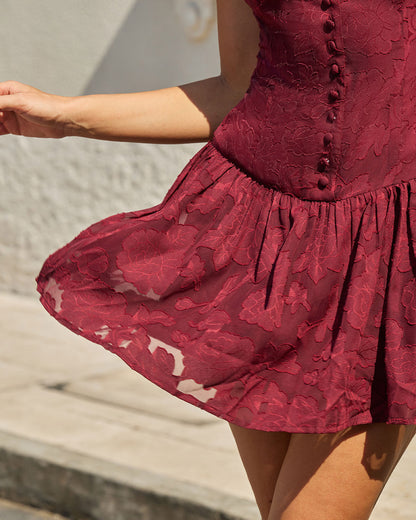 Vestido Mini A-Line de Jacquard Rojo con Cuello Barco