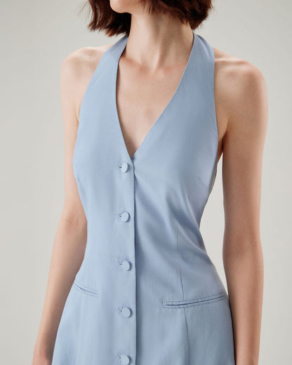 Vestido Mini Halter de Botón Azul