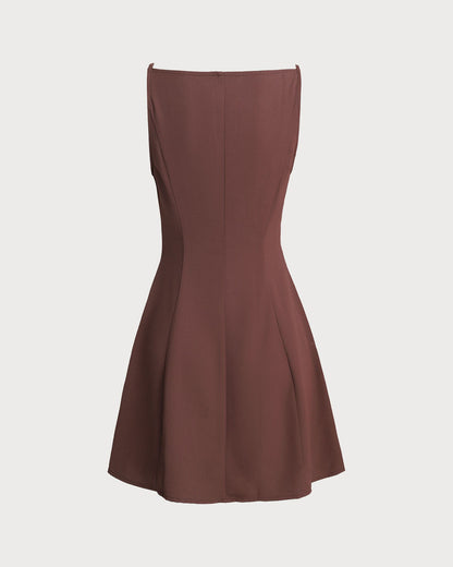 Vestido Mini de Slip Plisado en Marrón