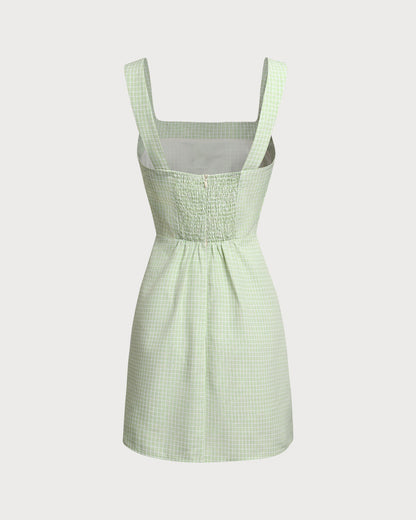 Vestido Mini de Tirantes con Cuello Cuadrado a Rayas Verdes