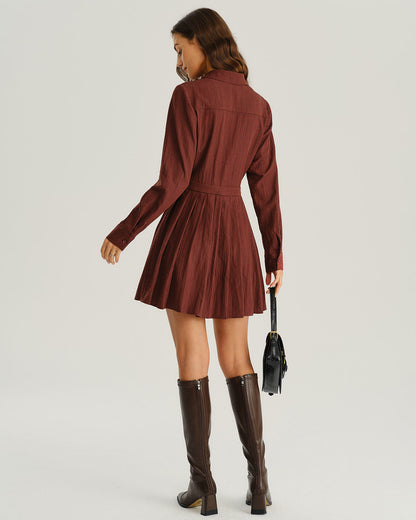 Vestido Mini Plisado A-Line Rojo Ladrillo