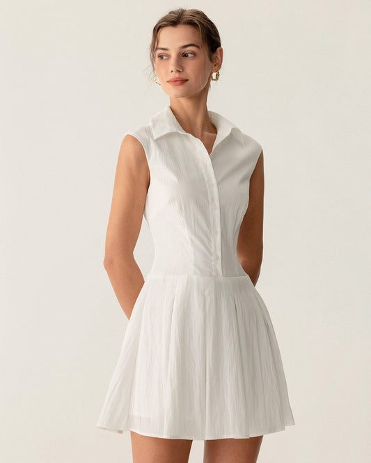 Vestido Mini Sin Mangas A-Line Blanco