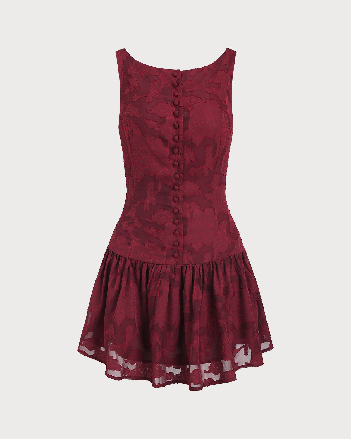 Vestido Mini A-Line de Jacquard Rojo con Cuello Barco
