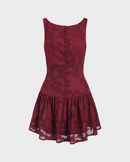 Vestido Mini A-Line de Jacquard Rojo con Cuello Barco