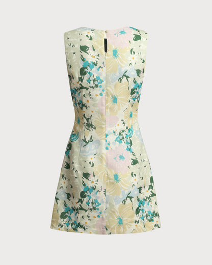 Vestido Mini Sin Mangas de Flores Verdes