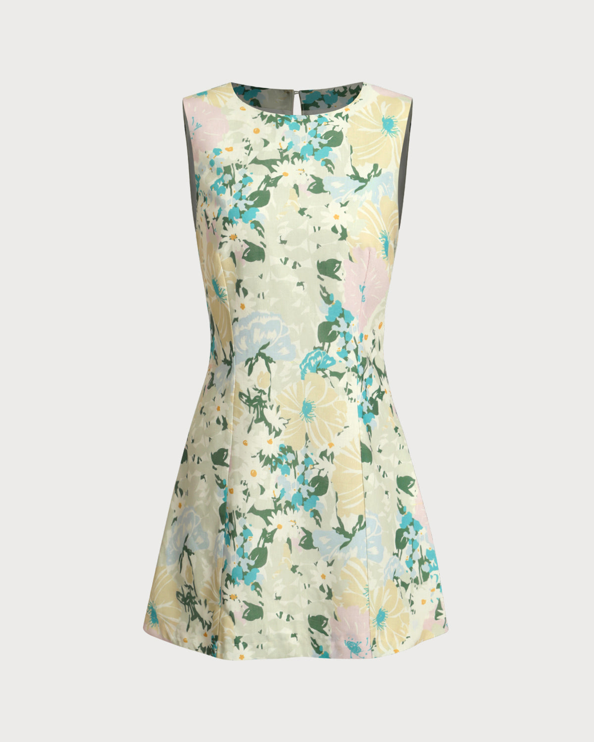 Vestido Mini Sin Mangas de Flores Verdes