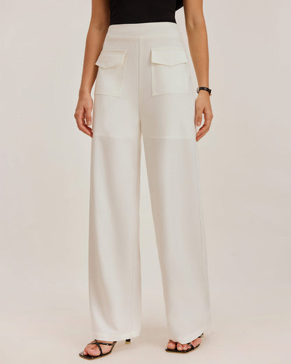 Pantalones Rectos Blancos con Bolsillos
