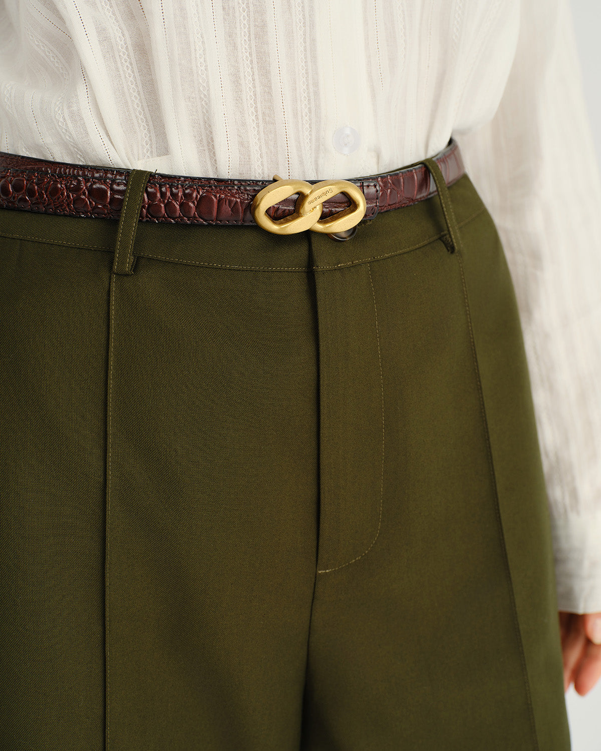 Pantalones Rectos Verdes de Cintura Natural con Bolsillos