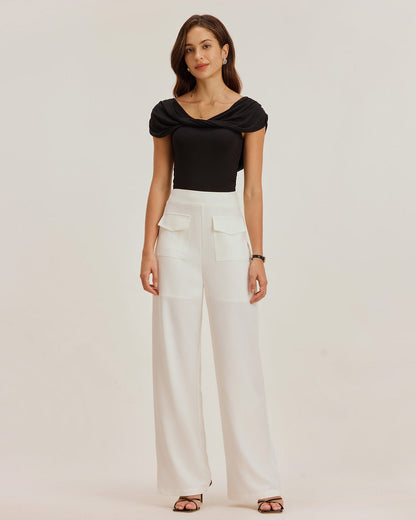 Pantalones Rectos Blancos con Bolsillos