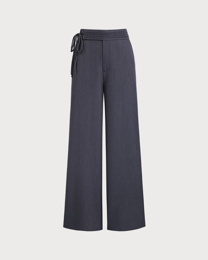 Pantalones Rectos Casuales de Cintura Natural Grises