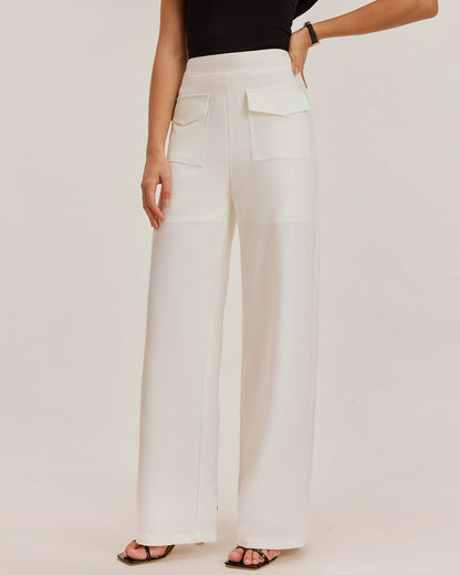 Pantalones Rectos Blancos con Bolsillos