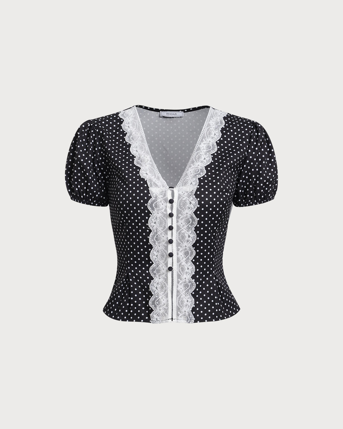 Blusa de Encaje con Lunares Negros