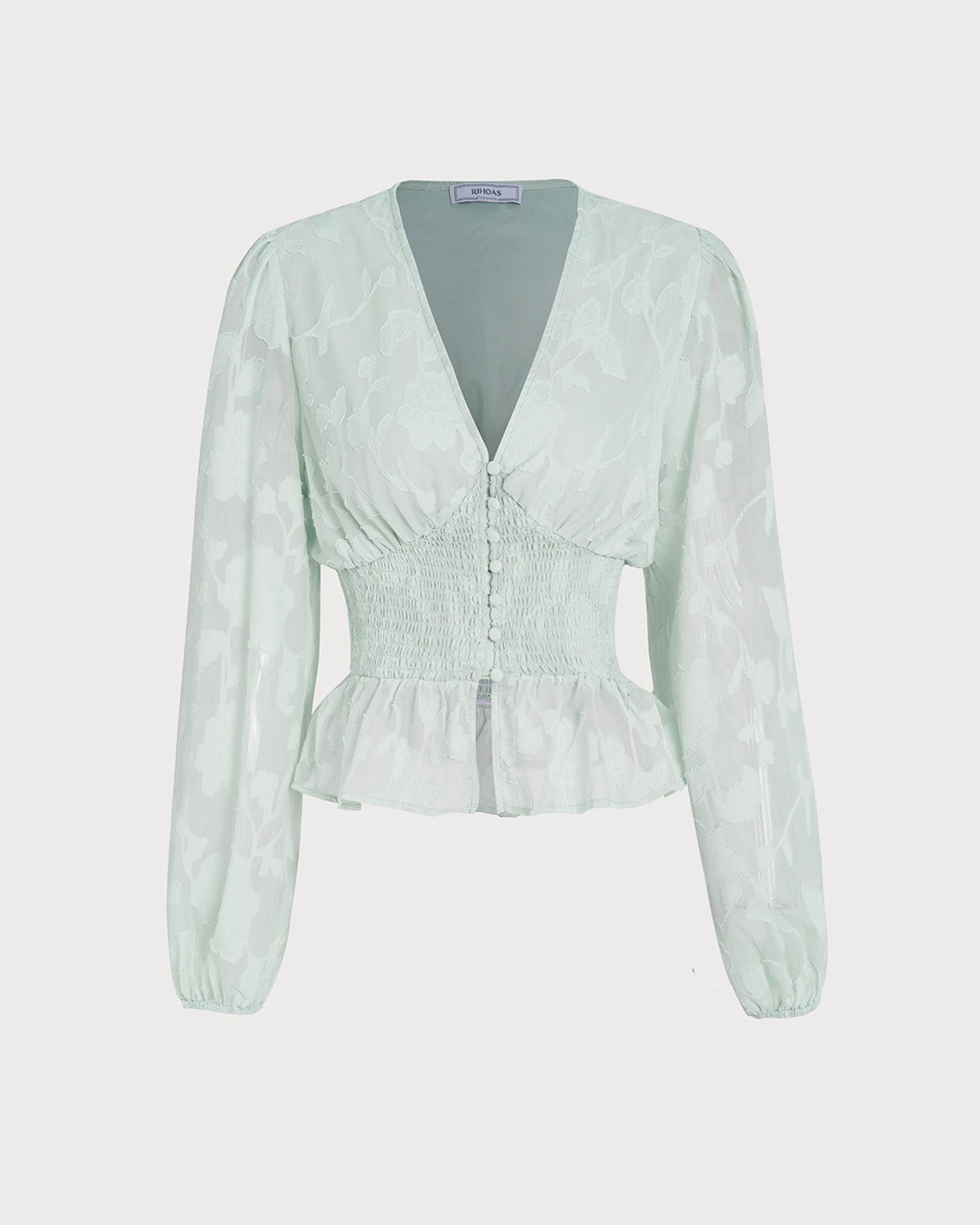 Camisa Floral Verde con Cuello en V