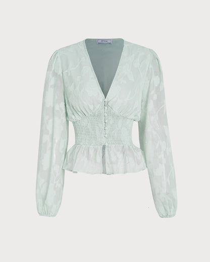 Camisa Floral Verde con Cuello en V