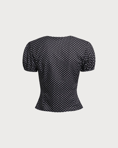 Blusa de Encaje con Lunares Negros
