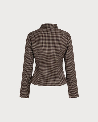 Camisa de Cuadros con Botón de Café