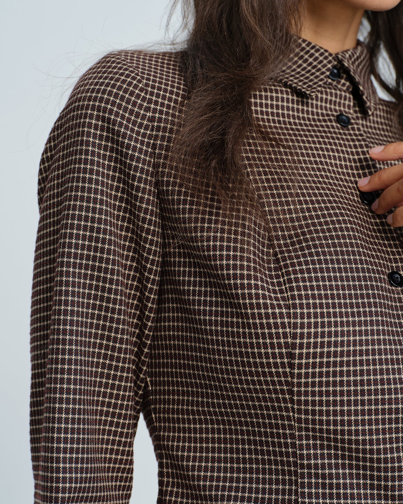Camisa de Cuadros con Botón de Café